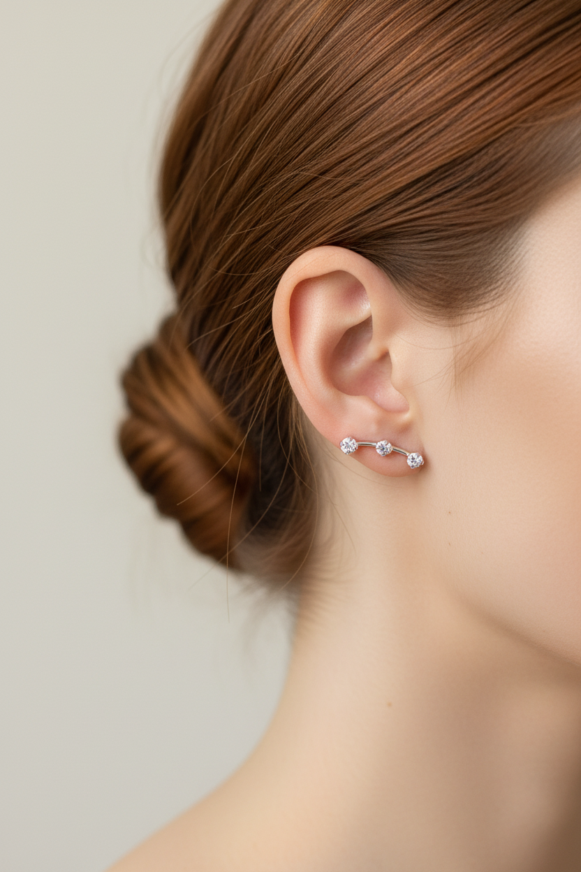 Three Crystal Bar Stud Earrings - pixi daisy