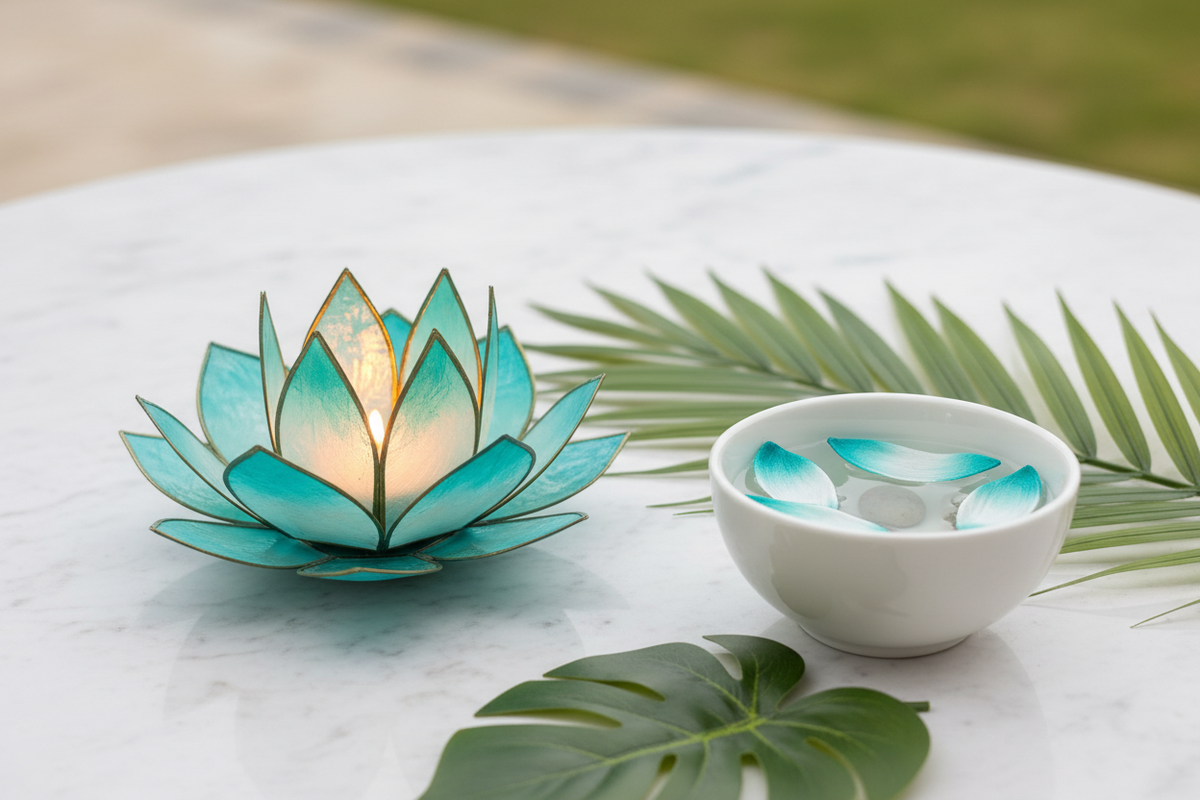 Turquoise Lotus Flower Tea Light Holder from Pixi Daisy
