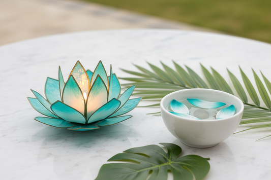 Turquoise Lotus Flower Tea Light Holder from Pixi Daisy