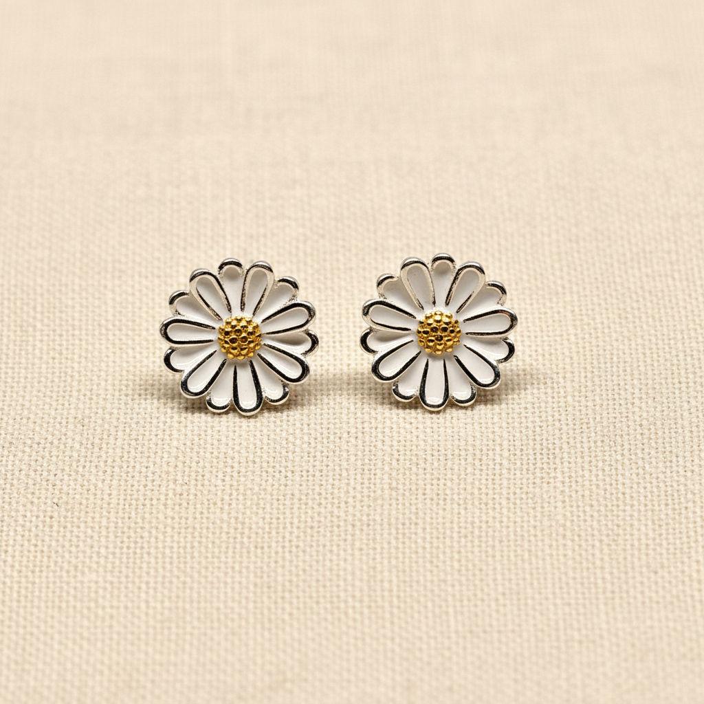 White Enamel Daisy Stud Earrings - pixi daisy
