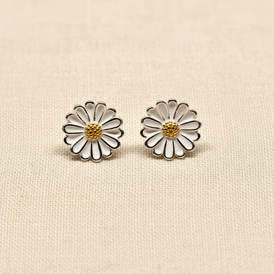 White Enamel Daisy Stud Earrings - pixi daisy