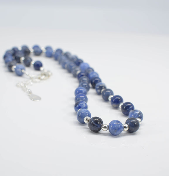 Handmade Sodalite Semi Precious Gemstone Necklace with Silver Beads - pixi-daisy