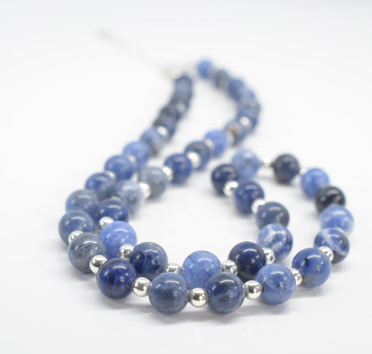 Handmade Sodalite Semi Precious Gemstone Necklace with Silver Beads - pixi-daisy