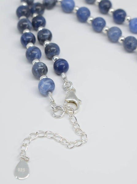 Handmade Sodalite Semi Precious Gemstone Necklace with Silver Beads - pixi-daisy