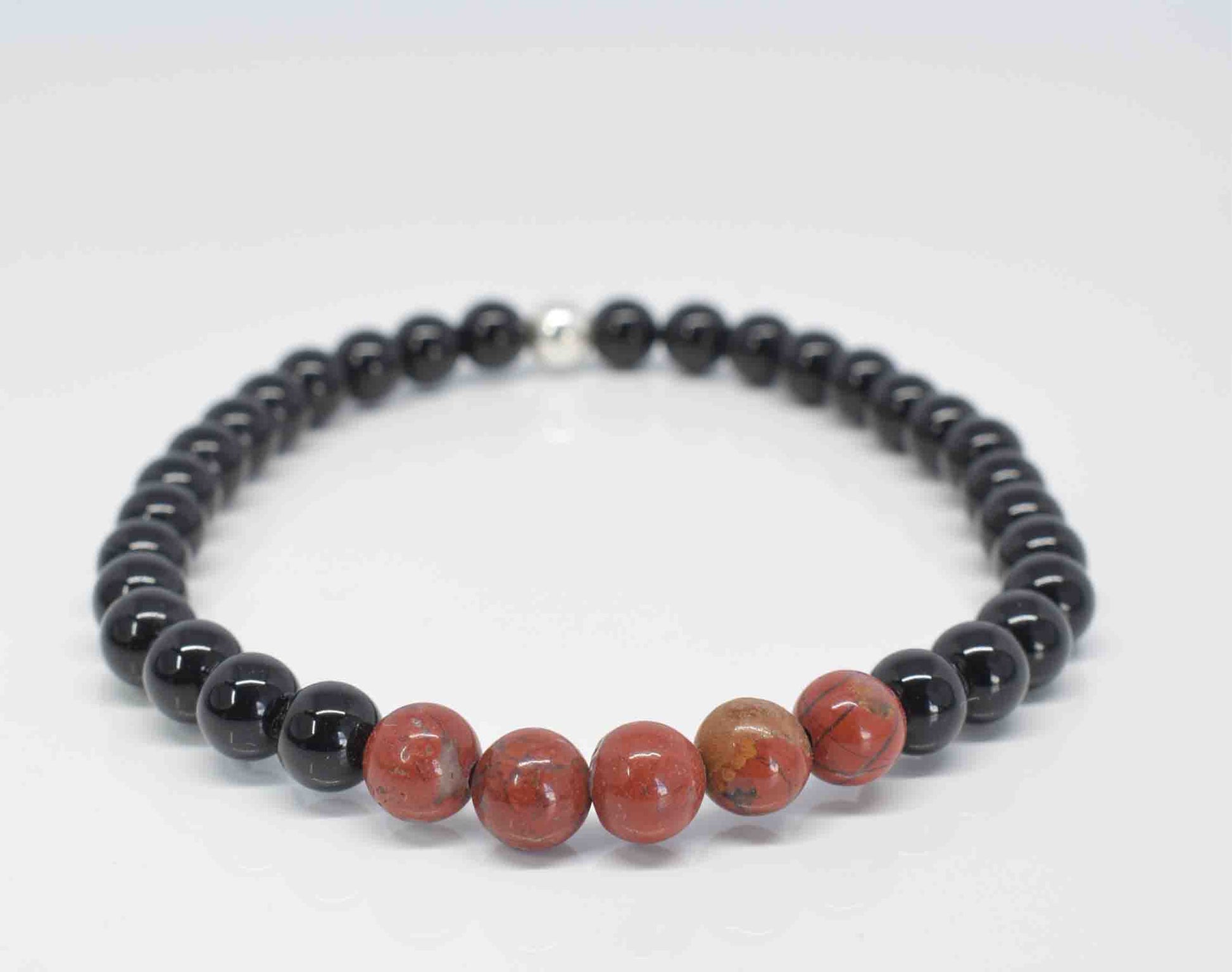 Black Onyx & Red Jasper Men's Stretch Bracelet _- Pixi daisy