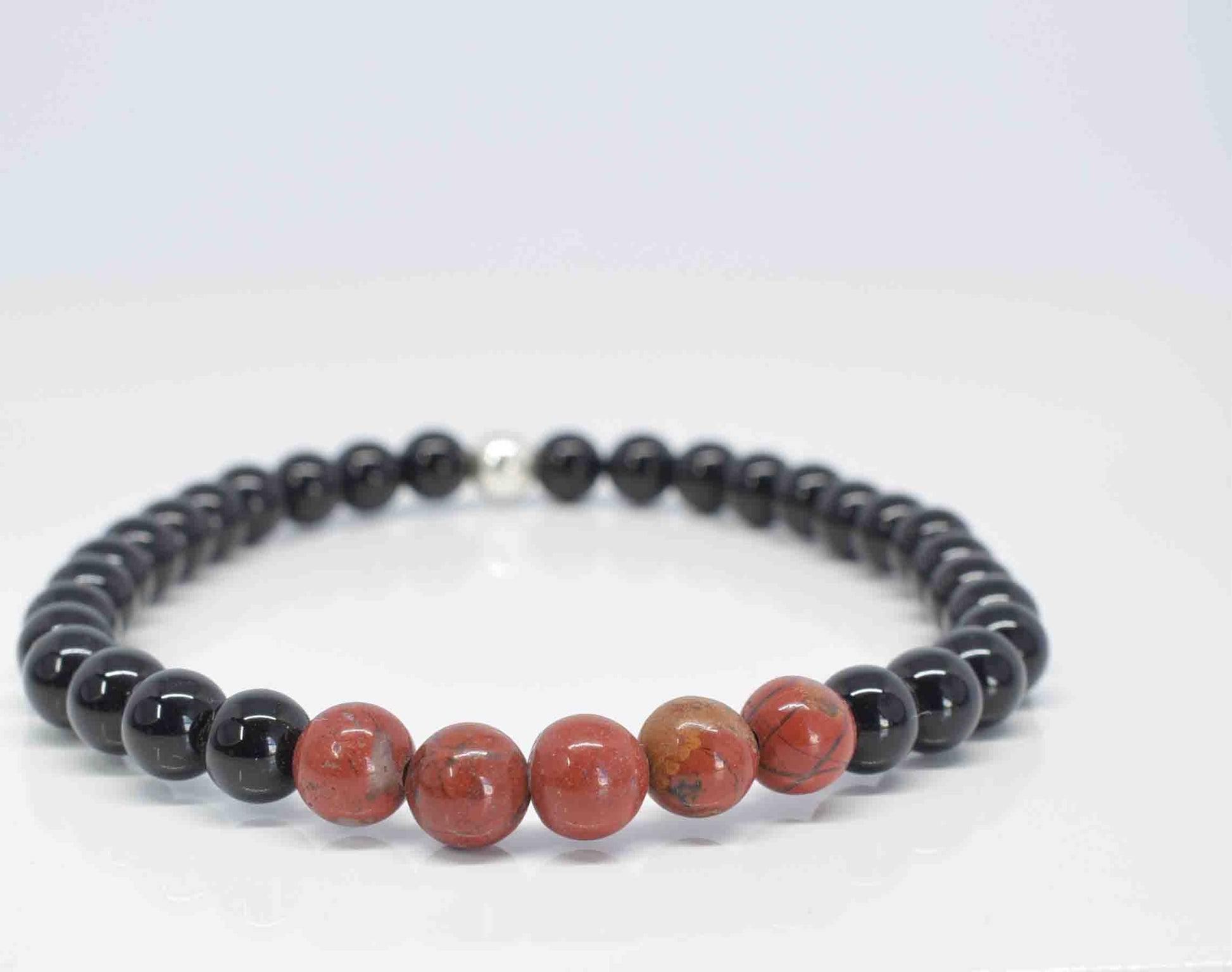 Black Onyx & Red Jasper Men's Stretch Bracelet - Pixi Daisy