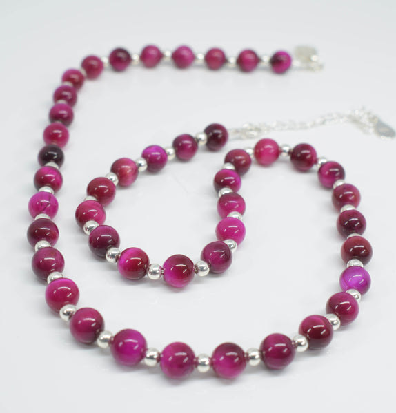 Handmade Pink Tiger Eye Necklace - Pixi Daisy