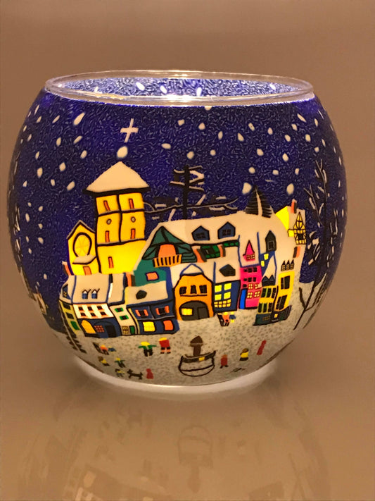 Village Square winter scene globe tea light holder from Pixi daisy