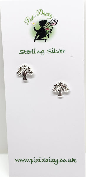 Silver Tree with Crystals ear Studs from Pixi Daisy