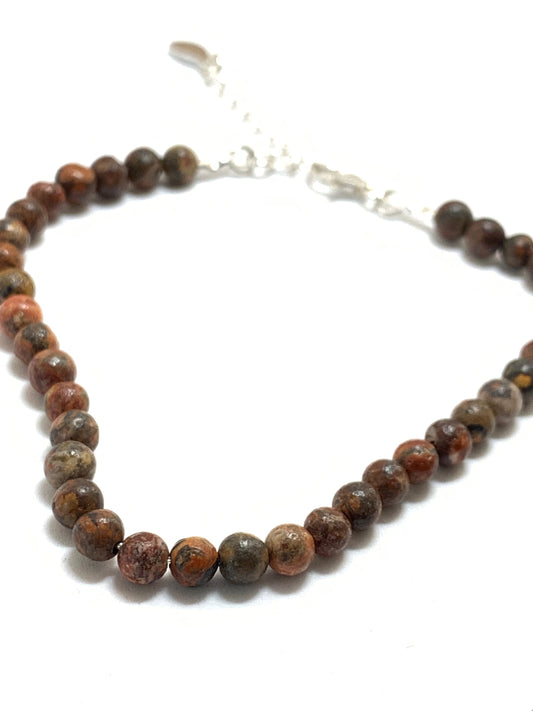 Leopardskin Semi Precious Gemstone Necklace on Silver Bead Chain - pixi-daisy
