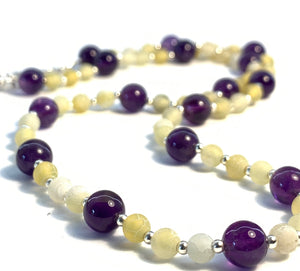 Handmade Amethyst, Weathered Agate Gem Stones & Silver Bead Necklace - pixi-daisy