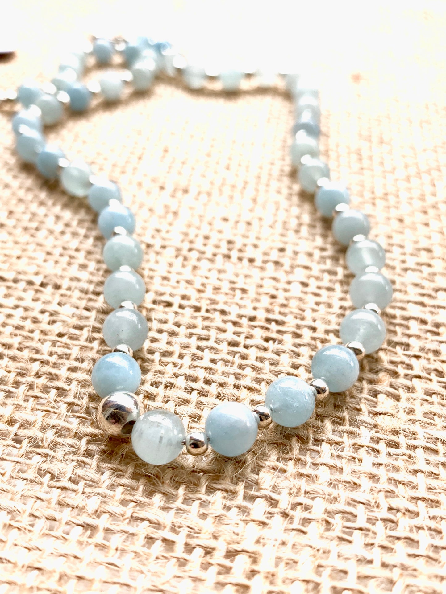 Handmade Aqua Marine Semi Precious Gem Stones & Silver Bead Sterling Silver Necklace - pixi-daisy
