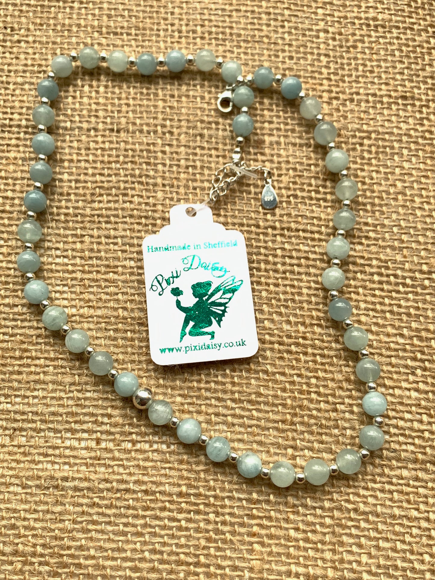 Handmade Aqua Marine Semi Precious Gem Stones & Silver Bead Sterling Silver Necklace - pixi-daisy