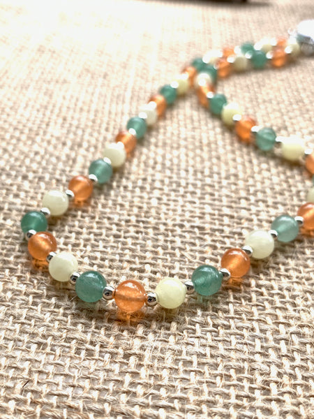 Adventurine & Jade Gem Stones with Silver Beads Necklace - pixi-daisy