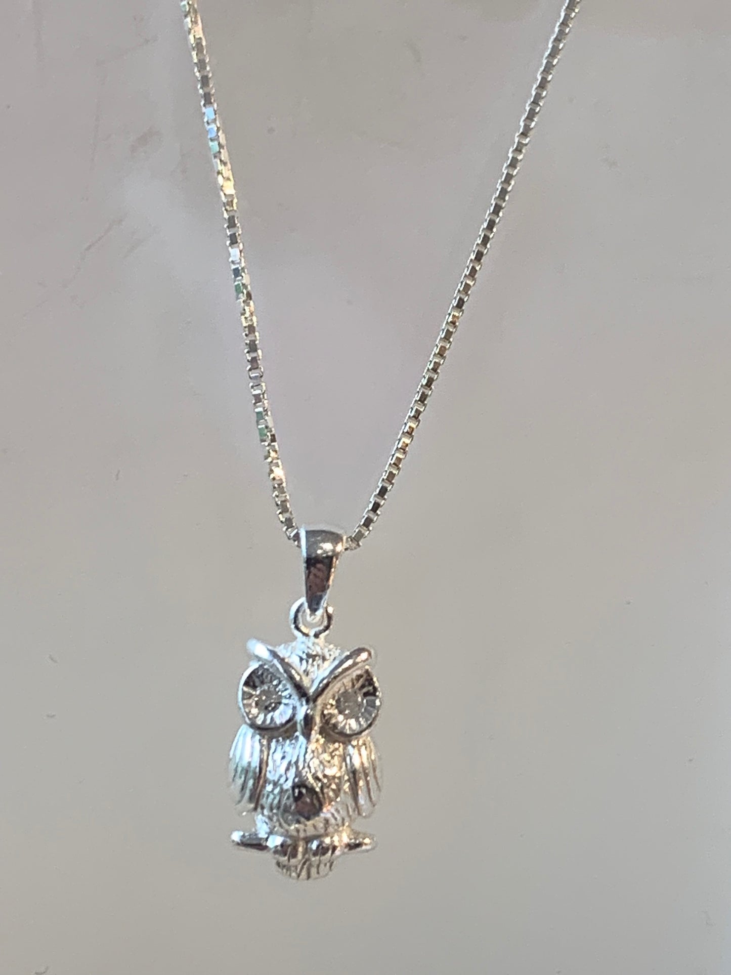 Owl Pendant on 18 inch Sterling Silver box Chain - pixi-daisy