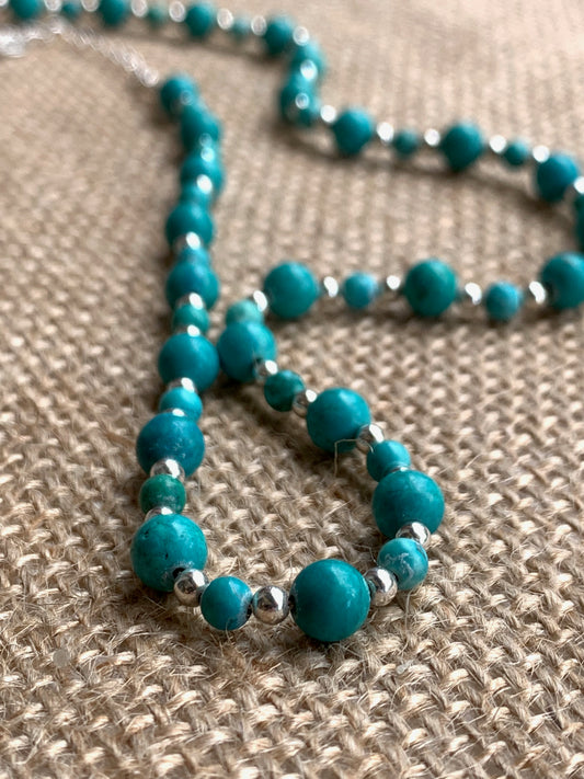 Handmade Turquoise and Silver Bead Semi Precious Necklace - pixi-daisy