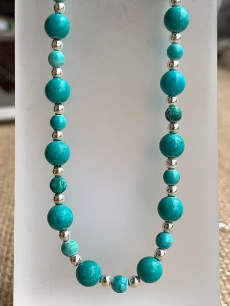 Handmade Turquoise and Silver Bead Semi Precious Necklace - pixi-daisy