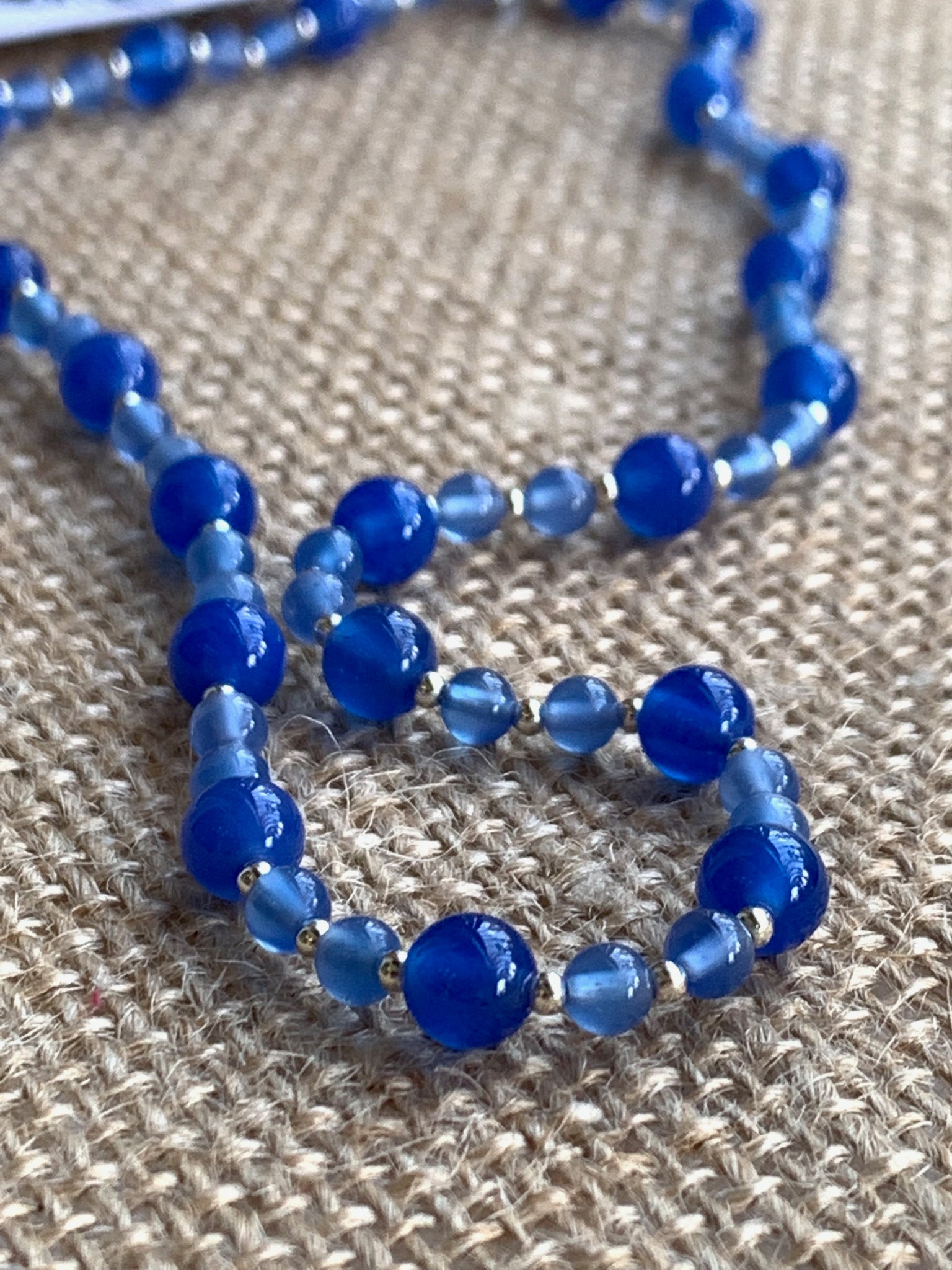 Blue Onyx Gem Stones & Silver Bead on a Sterling Silver Necklace - pixi-daisy