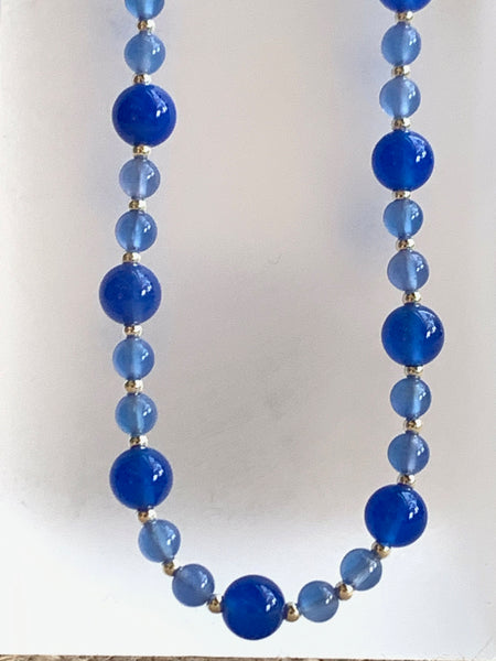 Blue Onyx Gem Stones & Silver Bead on a Sterling Silver Necklace - pixi-daisy