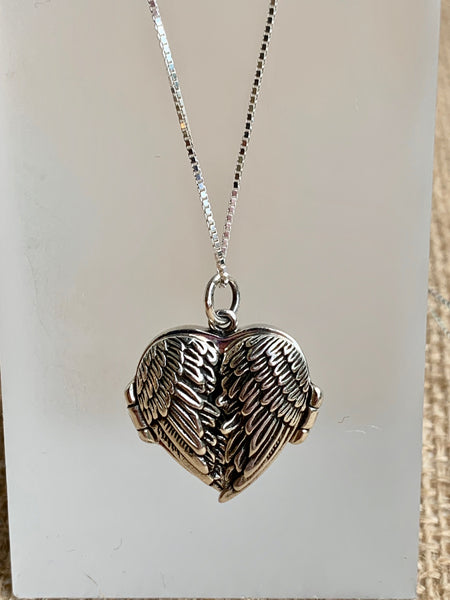 Angel Wing Sterling Silver Locket & Sterling Silver Chain - pixi-daisy