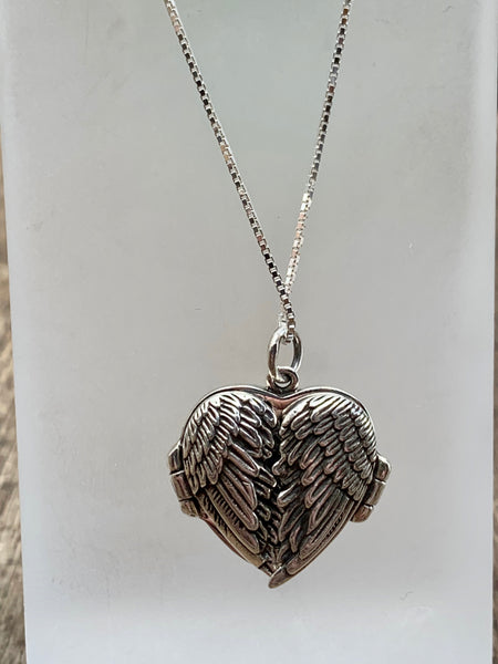 Angel Wing Sterling Silver Locket & Sterling Silver Chain - pixi-daisy