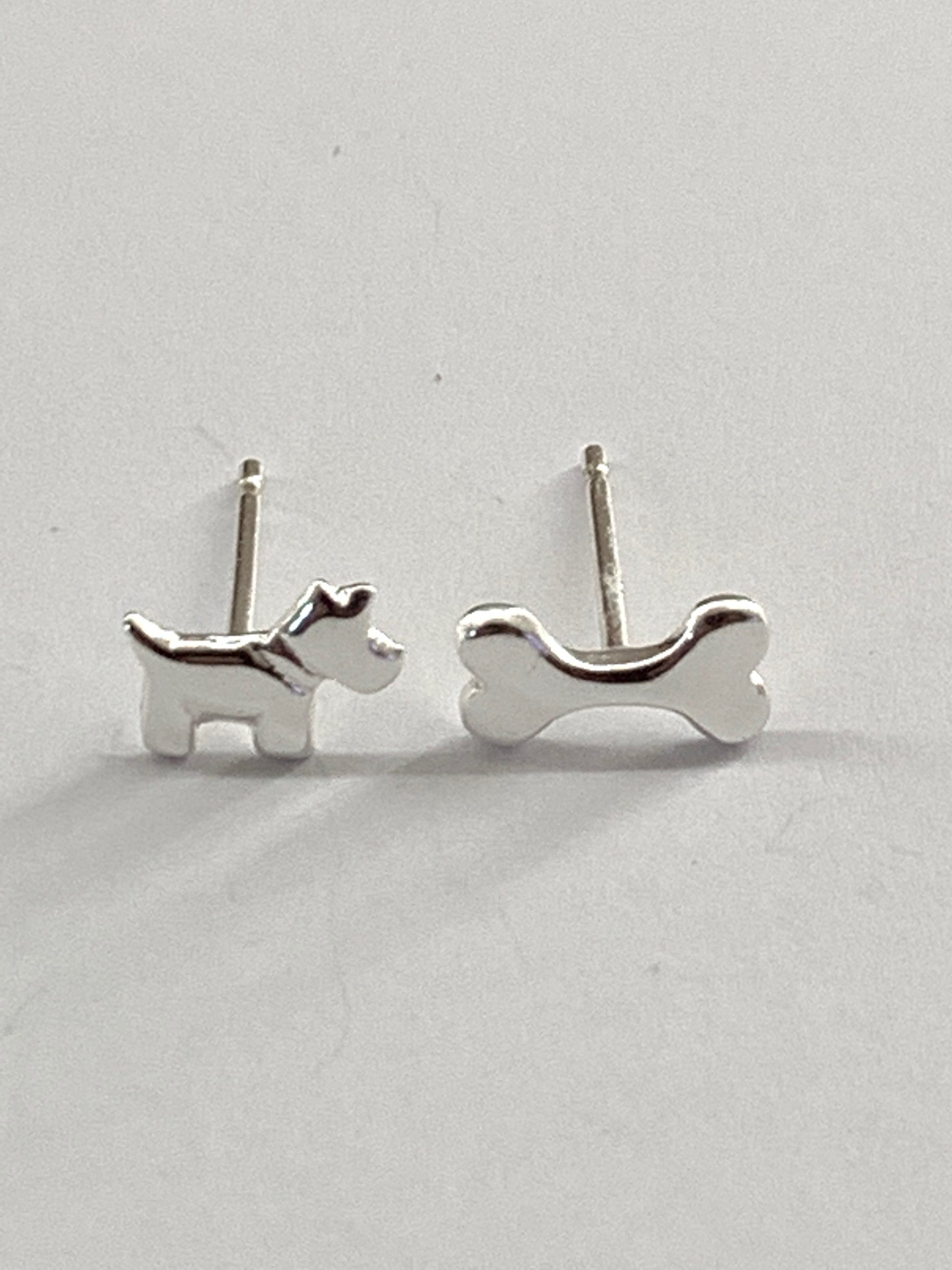 Dog & Bone Sterling Silver Ear Studs - pixi-daisy