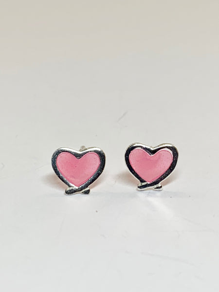 Pink Heart Sterling Silver Stud Earrings - pixi-daisy