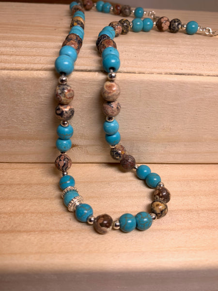 Handmade Leopardskin Rhyolite & Turquoise Necklace - pixi-daisy