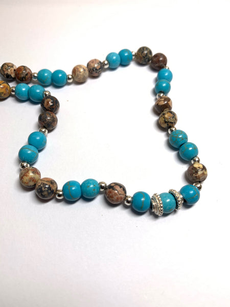 Handmade Leopardskin Rhyolite & Turquoise Necklace - pixi-daisy