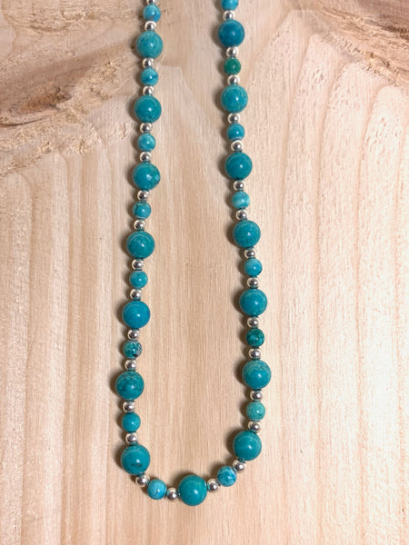 Handmade Turquoise and Silver Bead Semi Precious Necklace - pixi-daisy