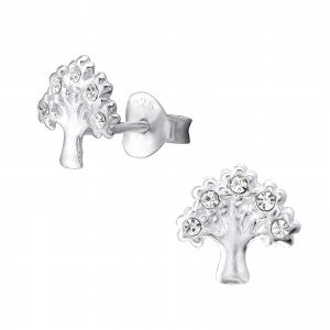 Tree With Crystals Sterling Silver Ear Studs - pixi-daisy