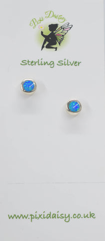 Round Blue Opal ear Studs - Pixi daisy
