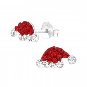 Sparkly Santa Hat Christmas Earrings with Crystal Gemstones - pixi-daisy